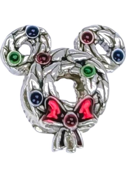 Disney Mickey Mouse Yeni Yıl Çelenk Charm | 925 Ayar Gümüş