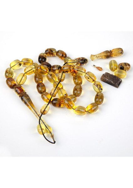 Dominik Mavi Kaya Fosil Amber Badem Kesim 10.8X15 Mm Tesbih