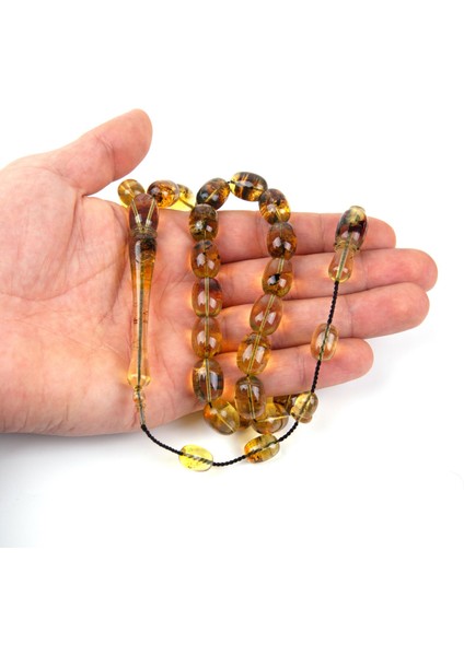 Dominik Mavi Kaya Fosil Amber Badem Kesim 10.8X15 Mm Tesbih