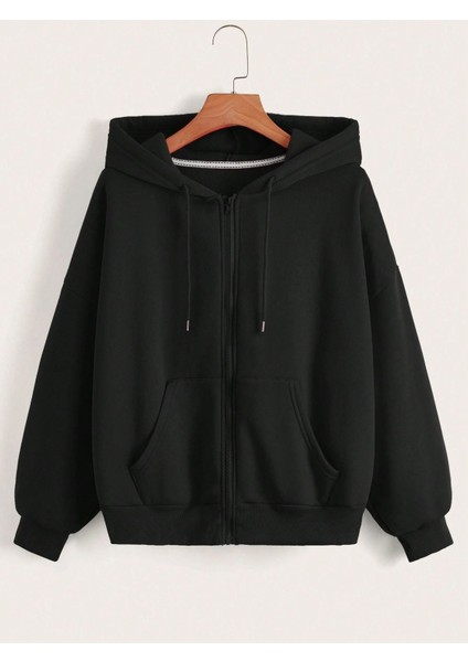 Fermuarlı Hırka Sweatshirt - Siyah Baskılı Oversize Kışlık Kalın Kapüşonlu fiyatları