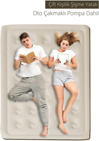 Çift Kişilik Şişme Yatak 210X152X42 cm + Oto Çakmak Girişli Pompa