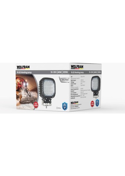 LED Kare Çalışma Lambası Ağır Hizmet 4.160 Lümen Flood 10/30V E-Belgeli 48W