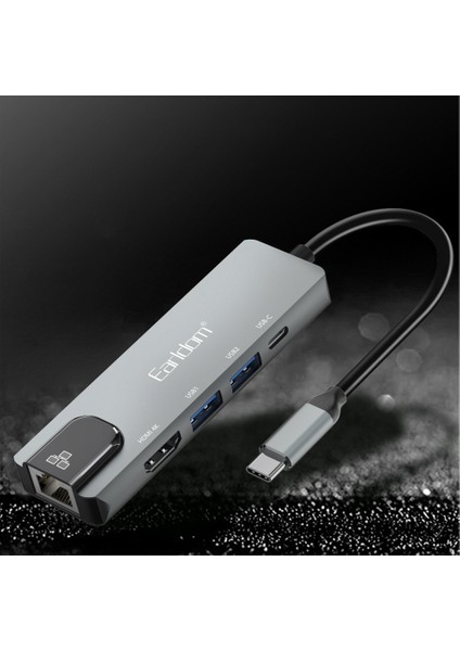 W27 5in1 1 Adet 4K HDMI / 2 Adet USB / 1 Adet Type-C Çıkışlı / 1 Adet RJ45 100 Mbps Ethernet Çıkışlı Type-C Girişli Hub Dönüştürücü fırsatları