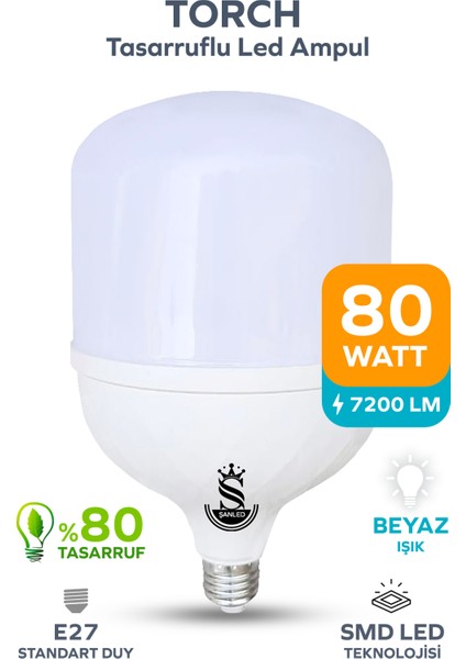 80W Tasarruflu E27 Beyaz Renk Torch Led Ampul