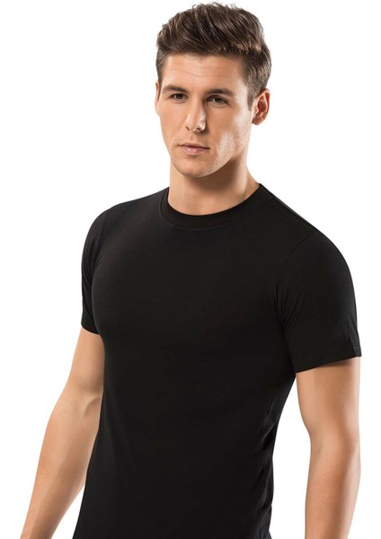Erdem Siyah Penye Amerikan Yaka T-Shirt 1168