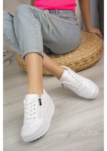 Kadın Yüksek Taban 3 cm Fermuarlı Şık Günlük Dört Mevsim Hafif Rahat Sneaker Spor Ayakkabı