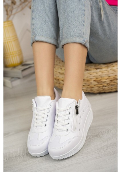 Kadın Yüksek Taban 3 cm Fermuarlı Şık Günlük Dört Mevsim Hafif Rahat Sneaker Spor Ayakkabı