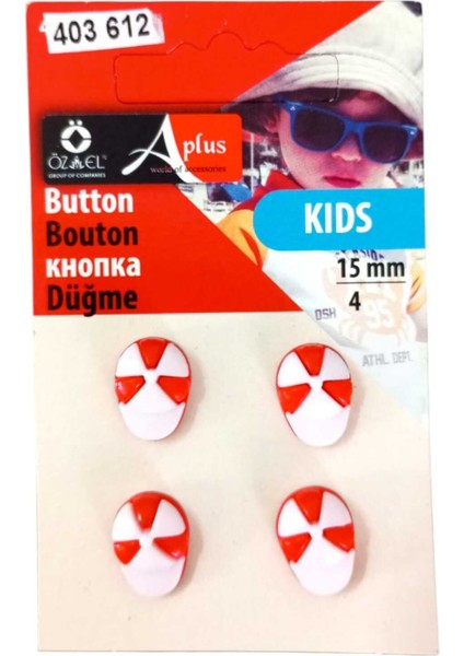 Şapka Şekilli Kırmızı Renkli 4 Adet 15 mm Bebek Düğme, Çocuk Düğme, 403 612