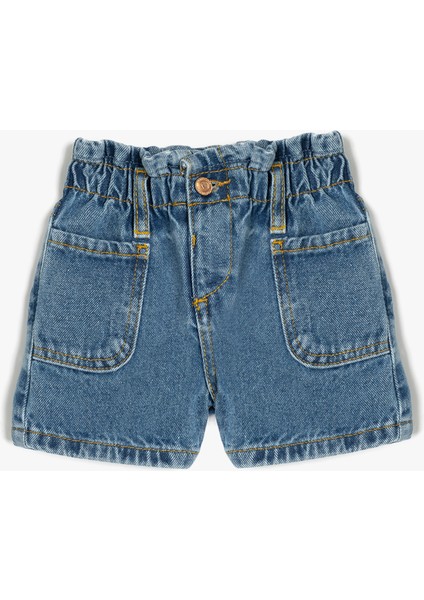 Pamuklu Cep Detaylı Beli Lastikli Denim Şort