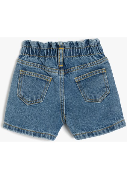Pamuklu Cep Detaylı Beli Lastikli Denim Şort