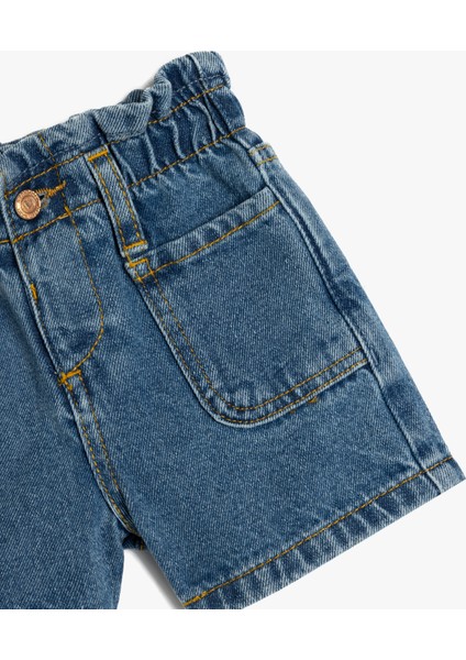 Pamuklu Cep Detaylı Beli Lastikli Denim Şort