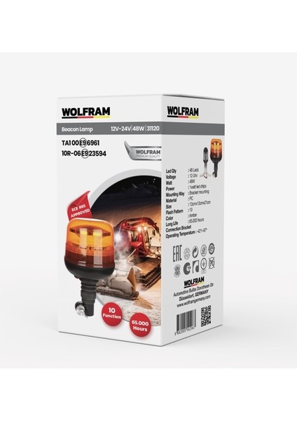 LED Tepe Döner Ikaz Lambası Körük Bağlantılı 10 Fonksiyon 12/24V E-Belgeli 48W