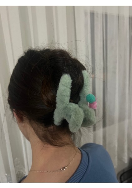 Kadın Kız Peluş Mandal Toka 12 cm Iki Adet Yeşil fiyatları