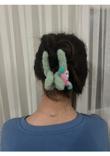 Kadın Kız Peluş Mandal Toka 12 cm Iki Adet Yeşil modelleri