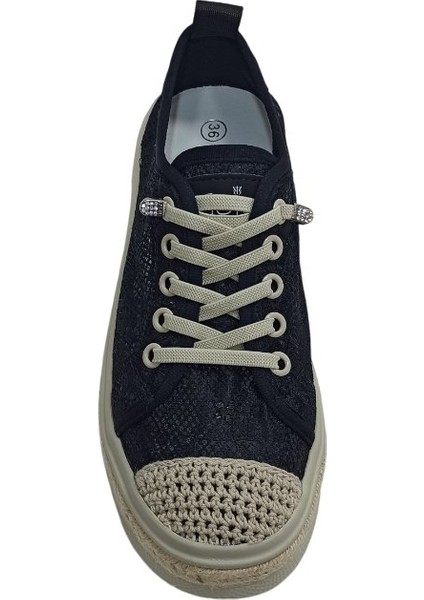Siyah Kadın Triko Sneaker Spor Ayakkabı