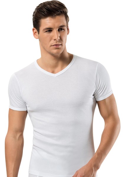 Erdem Beyaz Ribana V Yaka T-Shirt 1198