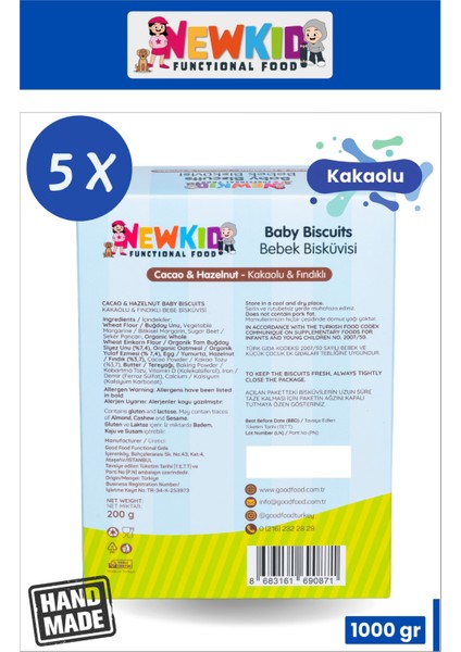 NewKid Organik Siyez Unu ve Organik Yulaflı, Tereyağlı, Kakaolu Bebek ve Çocuk Bisküvisi, 200 g X 5 fiyatları