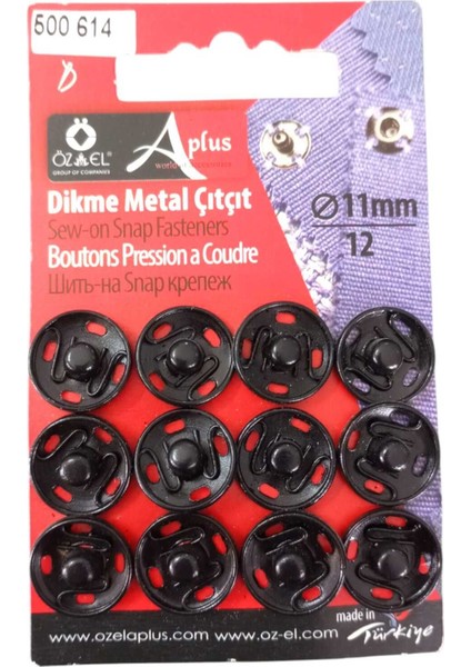 Siyah Dikme Metal Çıtçıt Seti 12ADET 11MM 500 614