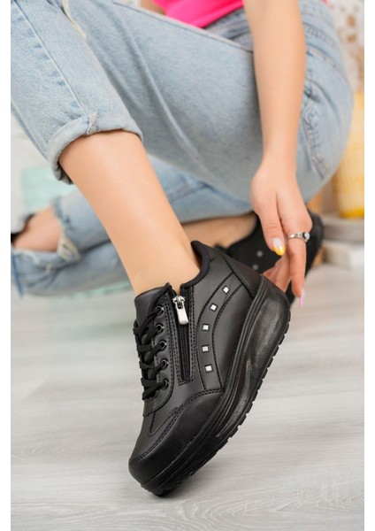 Kadın Yüksek Taban 3 cm Fermuarlı Şık Günlük Dört Mevsim Hafif Rahat Sneaker Spor Ayakkabı