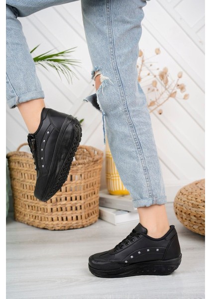 Kadın Yüksek Taban 3 cm Fermuarlı Şık Günlük Dört Mevsim Hafif Rahat Sneaker Spor Ayakkabı
