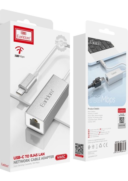 NW5C 100 Mpbs Type-C To RJ45 Ethernet Network Dönüştürücü
