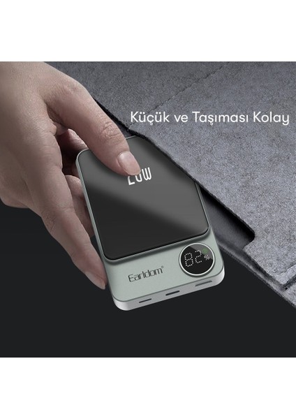PD24 10.000 Mah 20W Kablosuz Şarjlı Pd Hızlı Şarj Mini Powerbank - Gri fiyatları