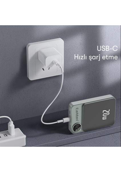 PD24 10.000 Mah 20W Kablosuz Şarjlı Pd Hızlı Şarj Mini Powerbank - Gri modelleri