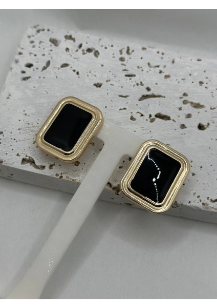 Kahverengi Mineli Zr Model Gold Plaka Küpe
