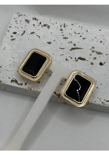 Kahverengi Mineli Zr Model Gold Plaka Küpe