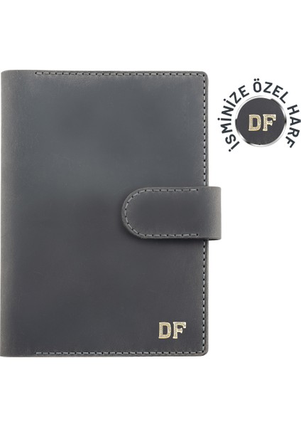 Twingold Kişiye Özel Crazy Deri A5 Defter ve Ajanda Kılıfı Antrasit