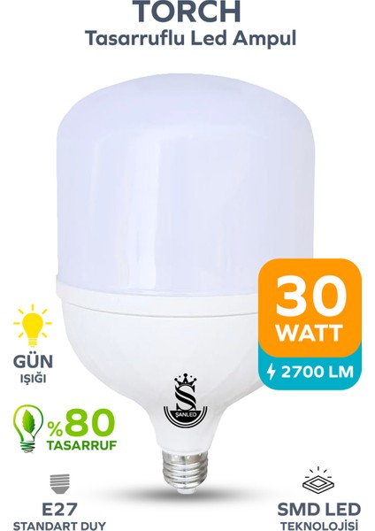 30W Tasarruflu E27 Gün Işığı Torch LED Ampul
