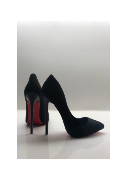 Siyah Süet Stiletto Topuklu Ayakkabı