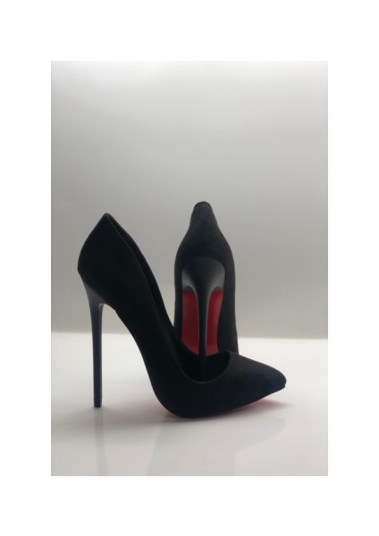Siyah Süet Stiletto Topuklu Ayakkabı