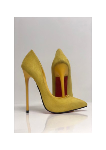 Sarı Süet Stiletto Topuklu Ayakkabı