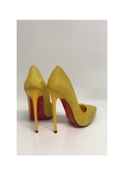 Sarı Süet Stiletto Topuklu Ayakkabı