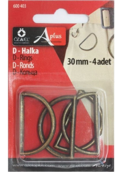 30 mm 4 Adet D- Halka Metal Antik Kahve Renkli Çanta Aksesuarı 600 403