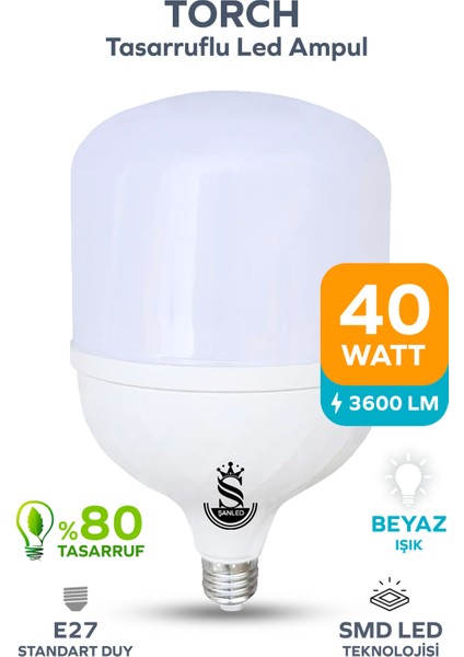 40W Tasarruflu E27 Beyaz Renk Torch Led Ampul