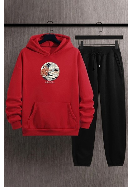 Uygun Tarz Unisex Kanagawa Oki Nami Ura Baskılı Eşofman Takımı