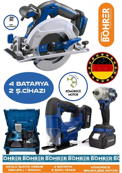 Alman 3 Lü Akülü Ayarlı Dekupaj Testere, 185MM Akülü Sunta Kesme ve Akülü 450NM Somun Sıkma Makinesi