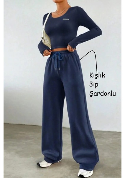 Kadın 3 Iplik Içi Şardonlu Kalın Kışlık Bol Paça Palazzo Eşofman Altı fiyatları