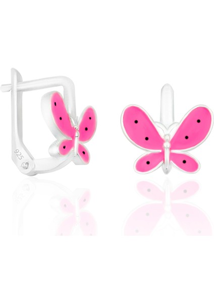 Gümüş Çocuk Küpe Pembe Mineli Kelebek Küpe 925 Ayar ST101