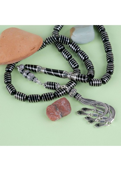 Erzurum Oltu 925 Ayar Gümüş Püskül ve Helezon Işlemeli Nakkaş İmame Kapsül Kesim 7X11.5 Mm Tesbih - Yusuf Akansel Usta El Işi