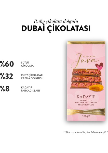 Özel Tasarım Juva Ruby Çikolata ve Kadayıflı Dubai Çikolatası 100G