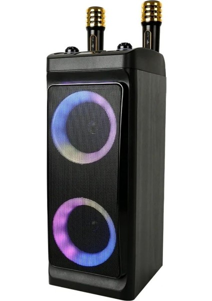 2 Adet Kablosuz Mikrofon Karaoke 25WX2 Çift Hoparlörlü 50DB Kumanda Stereo Bt Hoparlör 245X196X500MM