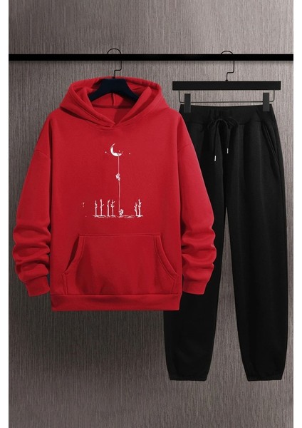 Uygun Tarz Unisex Uzay Temalı Baskılı Eşofman Takımı