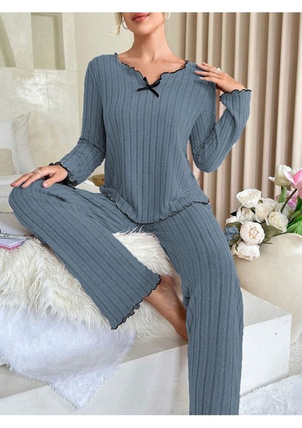 Indigo Pamuklu Fiyonk Detaylı Pijama Takımı fırsatları