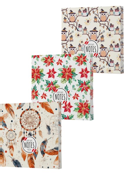 Vivago Art Tüy, Yılbaşı, Baykuş 15X15 Çizgisiz Defter Seti (3X160 Sayfa)