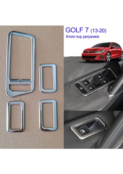Golf 7 Cam Tuş Krom Çerçevesi - Golf 7 Cam Açma Buton Çerçeve