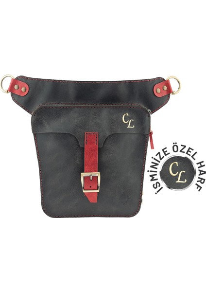 Bel ve Bacak Çantası Unisex All In One - Antrasit - Kırmızı