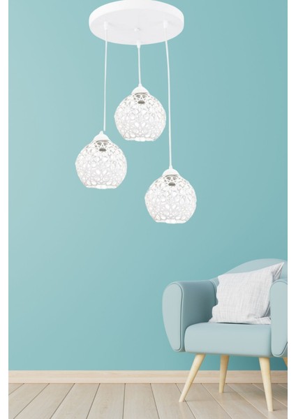 Yıldız Home Selçuklu Motif 3.lü Beyaz Rustik Avize